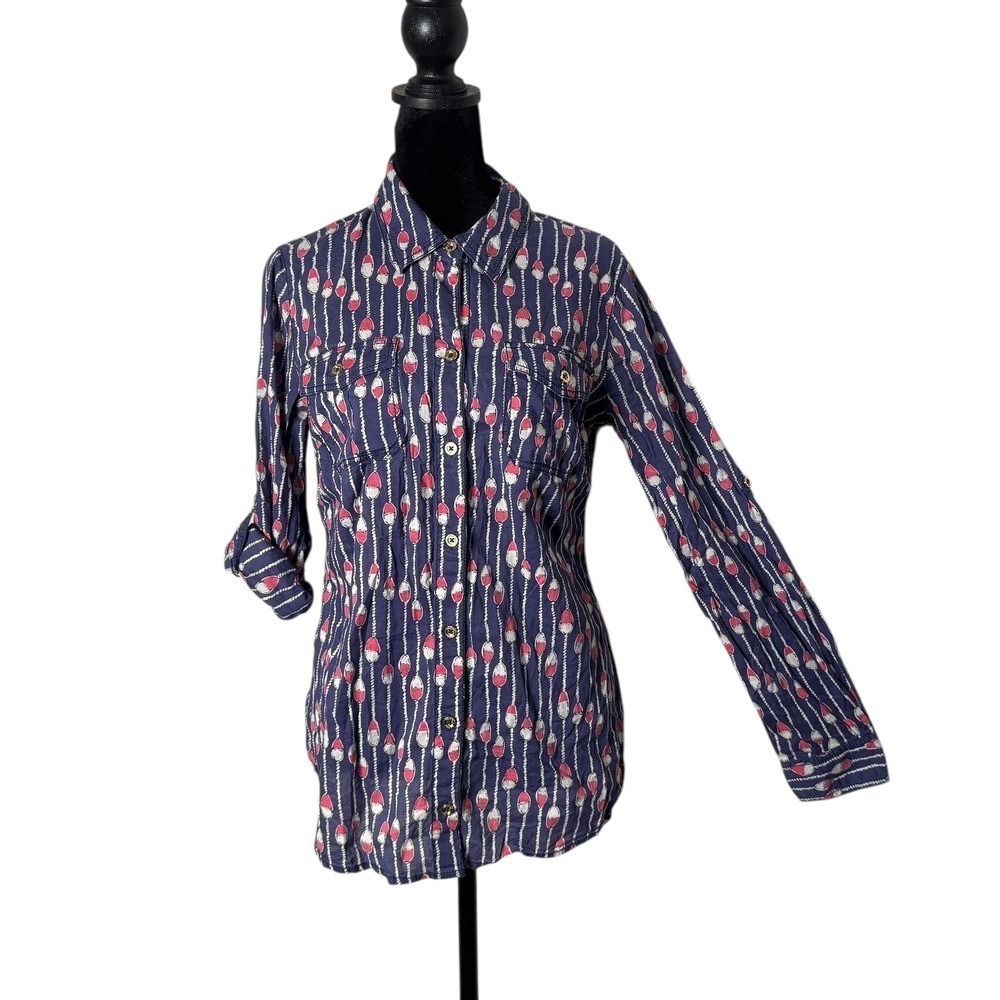 Lily Pulitzer Nautical Button Top Womens 2 Blue Red Buoy Fishing Print Coastal